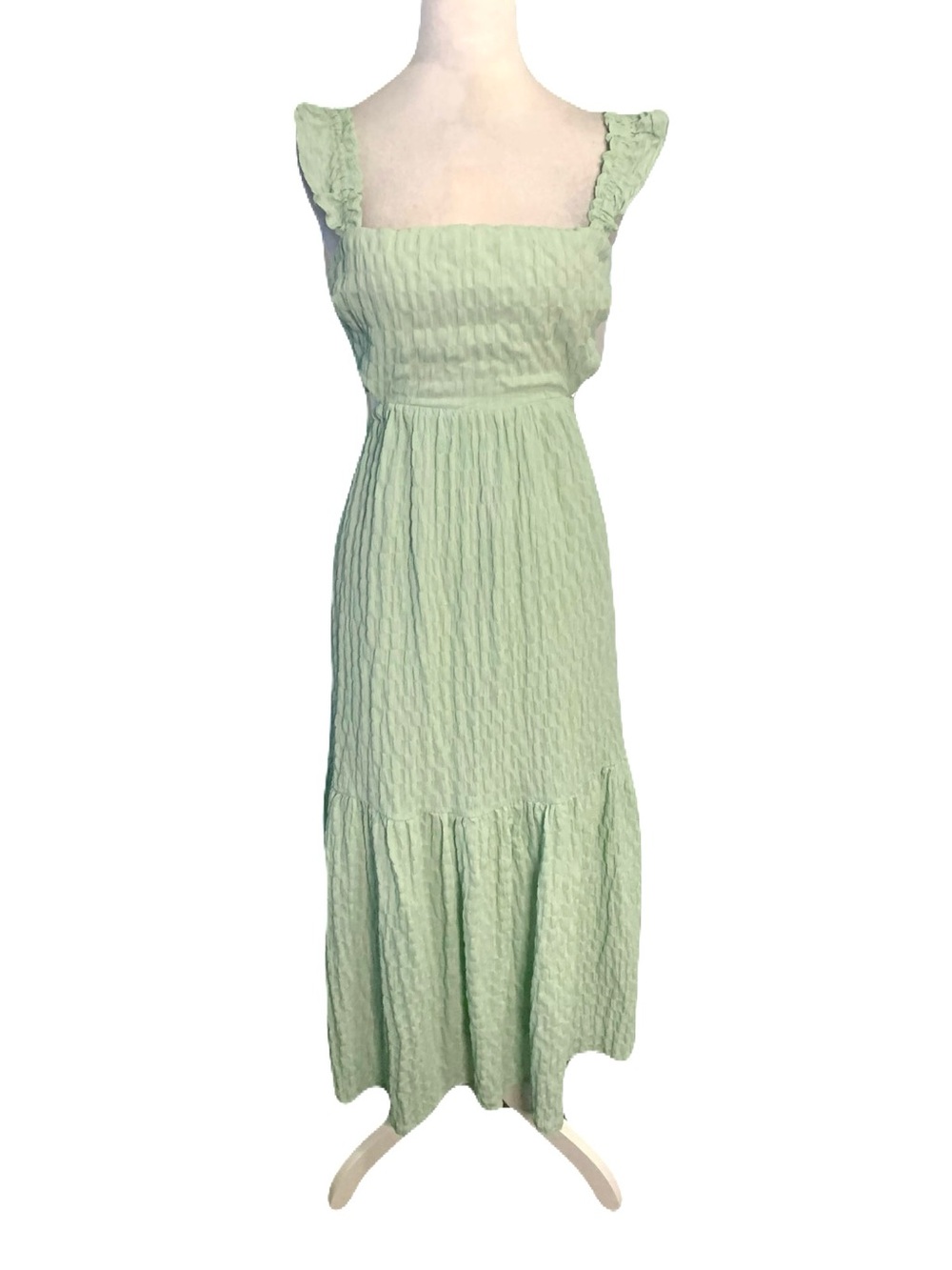 NWT Lush Small Mint Green Smocked Open Back Midi Dress Ruffle Straps Cottagecore